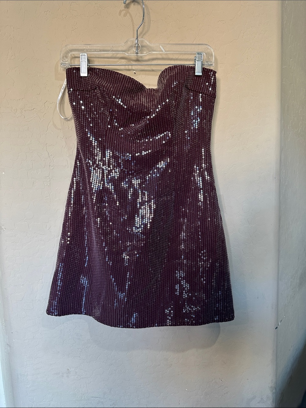 Strapless Sequin Mini Dress in Deep Plum